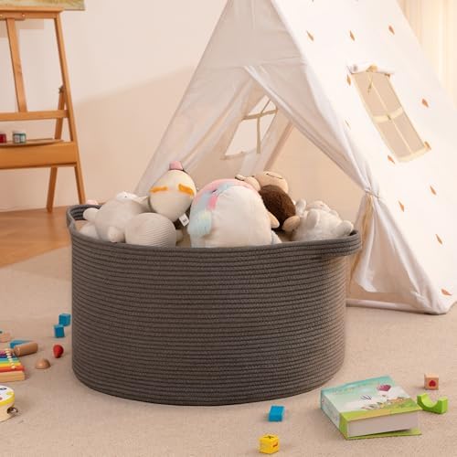 OIAHOMY 105L Extra Large Blanket Basket - Decorative Cotton Rope Storage Basket for Bedroom, Living Room & Nursery - Woven Laundry Hamper for Organizing Blankets, Clothes & Toys - Grey - Image 6