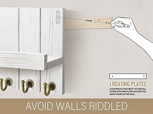 Rebee Vision Key Holder Wall Mount with Shelf for Living Room, Whitewash - Image 5