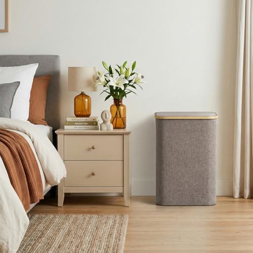 Lifewit 80L Large Laundry Basket with Lid, Removable Bags, Brown - Image 3