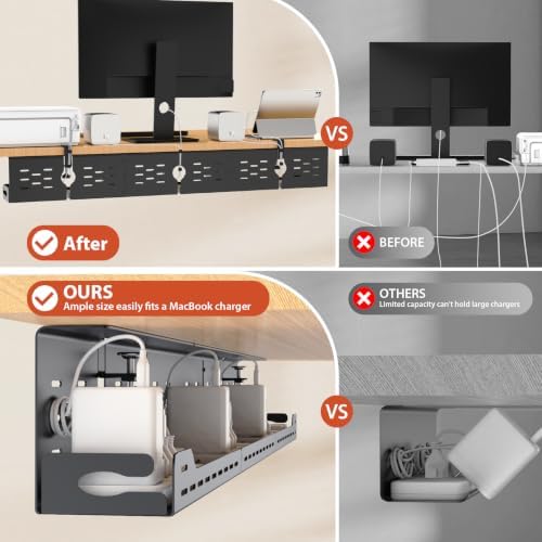 Univivi Under Desk Cable Management Tray, Cable Management, 48 inch, Black - Image 3