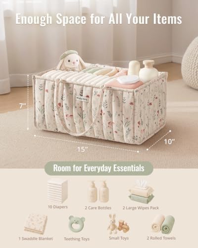Blissful Diary Diaper Caddy Organizer, Baby Basket, Wildflower Floral - Image 4
