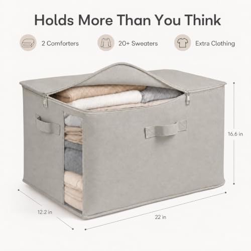 4 Pack Canvas Comforter Storage Bags for Clothes & King Comforters, Grey - Image 5