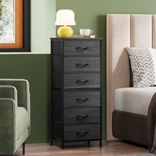 WLIVE Tall Dresser for Bedroom, 6 Drawer Chest of Drawers, Black Wood Grain - Image 2