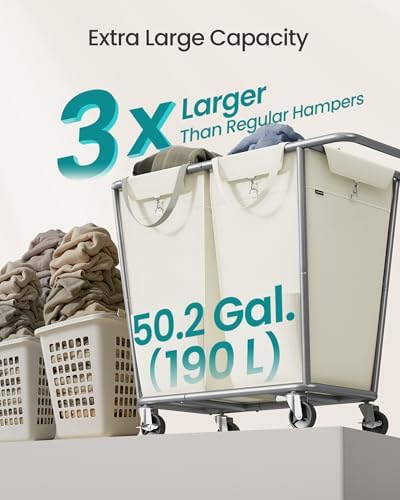 SONGMICS 2-Section Laundry Basket with Wheels, 50.2 Gallons (190 L) Hamper - Image 3