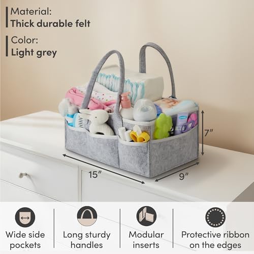 PUTSKA Baby Diaper Caddy Organizer, Felt Nursery Basket, Gray, Large Set - Image 3