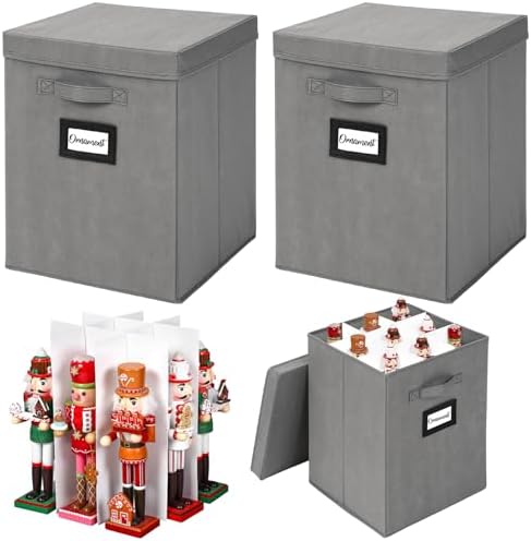 2 Pack 16 Inch Large Christmas Nutcracker Storage Box Hold 18 Nutcrackers Figurine Collectible Storage Box for Holiday Decor Carolers Santa Figure or Nut Cracker Ornaments (Normal,Gray) by Wesnoy