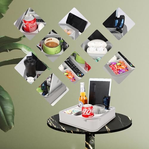 Couch Cup Holder Bed Caddy Couch Caddy Couch Tray Cup Holder for Couch,Couch Caddy with Cup Holder for Remote Phone Tablet Beverage Snack Gray. - Image 3