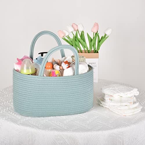 COMSE Large Cotton Rope Baby Diaper Caddy Organizer, Light Green - Image 7