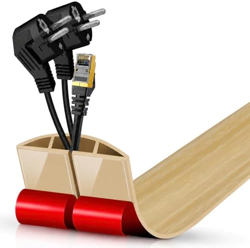 Floor Cord Cover Cavity 0.8"x0.37" Self Adhesive Cord Hider, 3.3FT Low Profile Cable Management, Extension Strip Protector for Wires, Prevent Cable Trips for Offices, Gyms (Wood Light Yellow) by DBHXXMB-HH