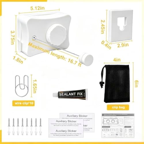 Retractable Clothesline Indoor & Outdoor, 16.7 Ft Non-Sagging Clothes Line, Retracting Heavy Duty Clothes Drying Laundry Line, Wall Mounted Space-Saving Stainless Steel Line (White, Single Line) - Image 5
