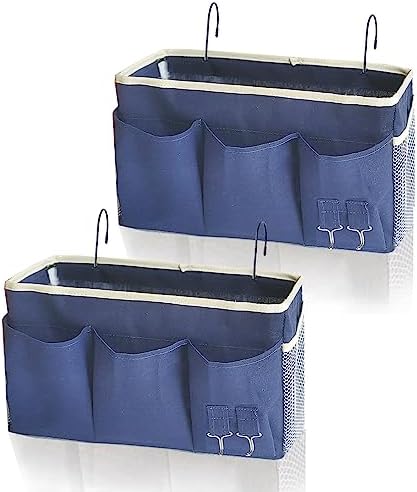 Bedside Caddy, Bedside Hanging Storage Organizer forBunk and Hospital Beds,College Dorm Bed，Can be Placed Glasses Books Mobile Phones(Navy Blue 2) by SMALIGOLA