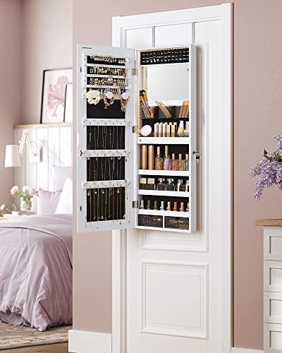 SONGMICS Mirror Jewelry Cabinet Armoire, Wall or Door Mounted, Lockable - Image 3