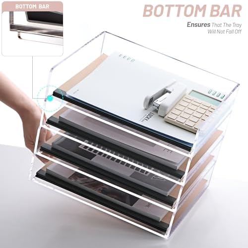 SANRUI Paper Organizer Letter Tray, 4-Pack Acrylic File Organizer, Clear - Image 4