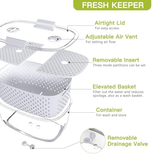 LUXEAR Fresh Produce Vegetable Fruit Storage Containers 3Piece Set, BPA-free, Partitioned Salad Container, Fridge Organizers, Used in Storing Fruits Vegetables, White - Image 6