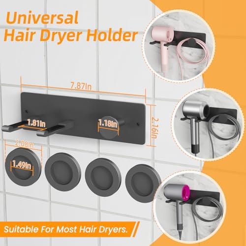 XIGOO Hair Dryer Holder Wall Mounted with 4-Adsorption, Self Adhesive Blow Dryer Holder for Power Plug, Diffuser and Nozzles Accessories Organizer, Matte Black - Image 4