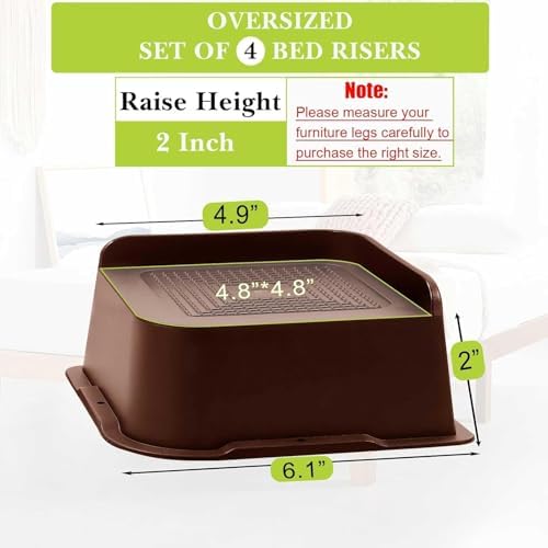 Bed Risers 2 inch, 3 inch, 4 inch, 6 inch, 8 inch Heavy Duty, Oversized Furniture Riser for Couch Sofa Table Chair Leg Frame Dorm, Support up to 6000 Lbs (Chocolat Brown 8 Pack, 2 inch) - Image 2