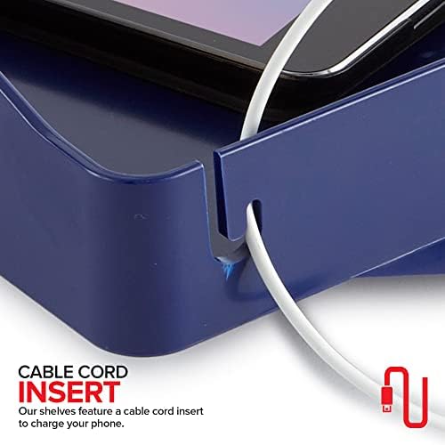 Modern Innovations Bedside Shelf for Bed, College Dorm Room, Bunk Bed Shelf for Top Bunk, Clip On Nightstand Tray with Cord and Cup Holder, Bunkbed Caddy for Table Storage (Navy) - Image 4