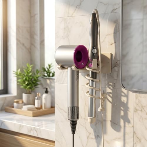 2-in-1 Wall Mount Hair Tool Organizer Hair Dryer Holder, White - Image 5