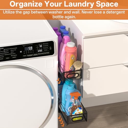 DTUQYX 2-Pack Magnetic Laundry Organizer Slidable, Heavy Duty Strong Magnet Metal Basket for Washer Dryer Laundry Room Kitchen Office, Pull Out Magnetic Shelves for Washer Fridge - Image 4
