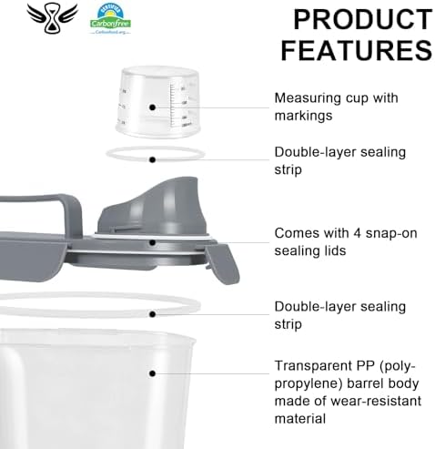 Airtight Rice Container 5-10Lbs, 5Qt Flour Storage Bin BPA-free-Gray - Image 5
