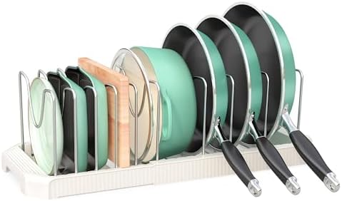 Expandable Pan Organizers Inside Cabinet with 10 Dividers White by Pantasia