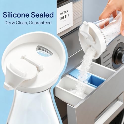 3+1+1 Pack Laundry Pods Containers & Dryer Sheet Holder & Laundry Detergent Dispenser, Laundry Room Organization and Storage with Wooden Lids, Labels and Scoops for Scent Boosters, Powder, Pods - Image 6