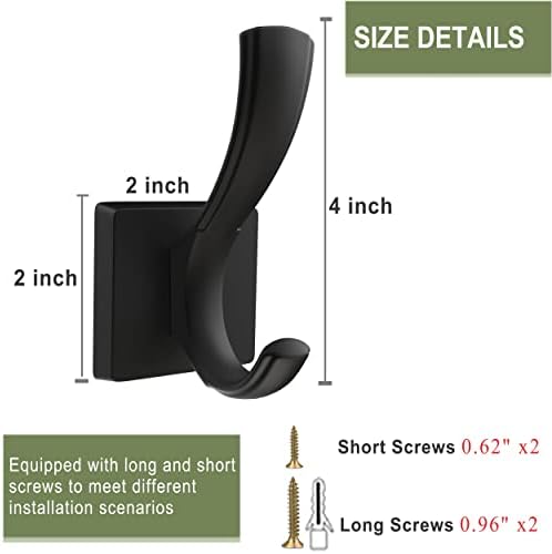 TOFIIGREM Black Towel Hooks, Coat Robe Hooks Bathroom Entryway Mudroom Pool Hooks for Wall Mount Hanging Towels Bathrobe Key Hat Backpack (2 Pack, Black) - Image 5