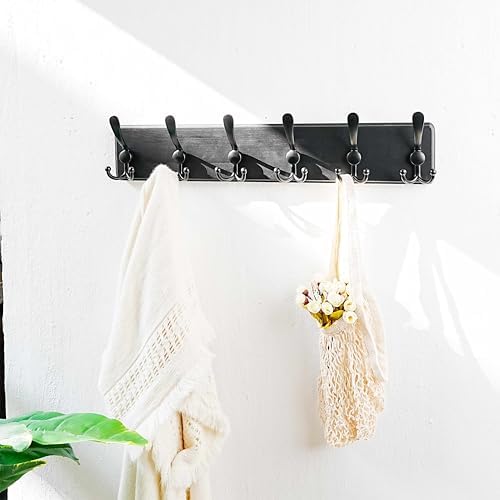 Dseap Coat Rack Wall Mounted - 24" Long 6 Tri Hooks, Heavy Duty Wooden Wall Coat Hanger Coat Hook for Clothes Hat Jacket Clothing, Black, Pack of 2 - Image 7