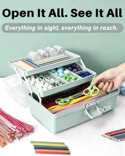 TERGOO 13in Lager Plastic Craft Organizer and Storage 3-Layer Tackle Box - Image 5