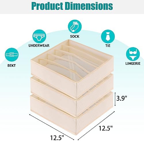 Bra Storage Drawers Organizer for Clothing Underwear Drawer Organizer Dividers Foldable Storage Cube Bins for Bra,Socks, Underwear,3 Pack （Creamy-White） by Unknown
