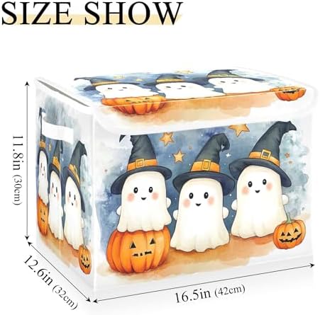 Cute Cartoon Ghosts Storage Bins with Lids and Carrying Handle,Foldable Storage Boxes Organizer Containers Baskets Cube with Cover for Home Bedroom Closet Office - Image 3