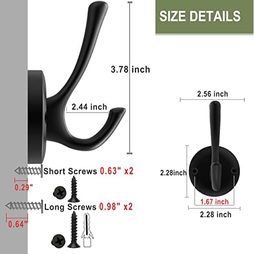TOFIIGREM Black Wall Hooks Towel Hooks, 3 Pack Coat Hooks Robe Hook Heavy Duty Metal Double Bath Hook Wall Mounted, Hand Towel Hooks for Entryway Bathroom Kitchen Closet Garage - Image 6