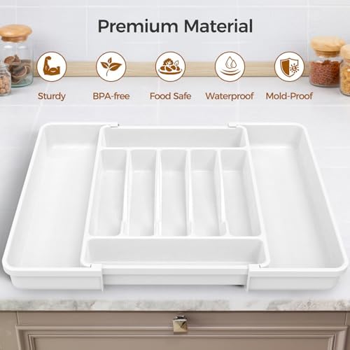 ukeetap Extra Large Expandable Silverware Organizer, Flatware Tray,White - Image 4