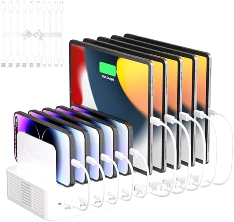 100W Charging Station for Multiple Devices, 10-Port USB Fast Charger, White by HomePage