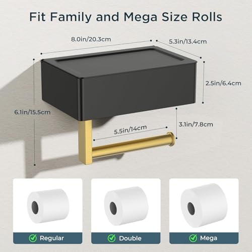 FORIOUS Toilet Paper Holder with Shelf, Wall-Mounted Modern Wipes Dispenser - Image 3