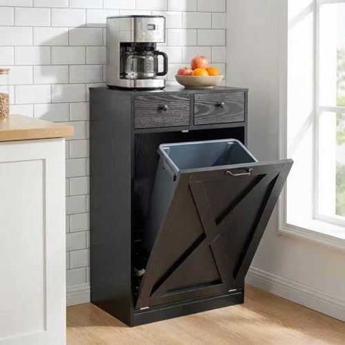 13 Gallons Tilt Out Trash Cabinet, Black - Image 7