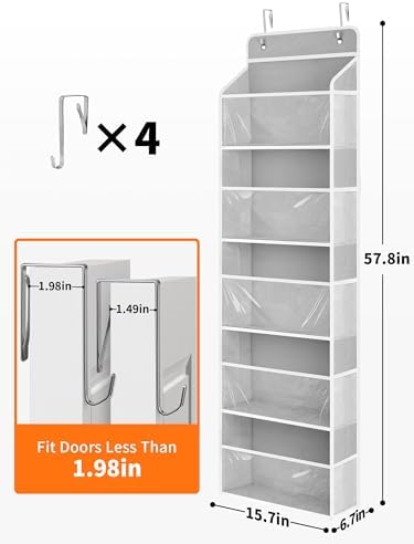 JARLINK Over The Door Toy Storage Organizer w/Clear Window, Grey, 2 Pack - Image 2