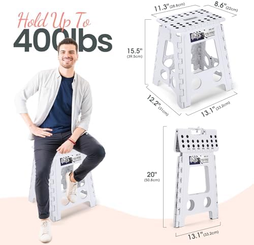 Delxo 16 Inch Folding Step Stool,Foldable Step Stool for Adults White - Image 2