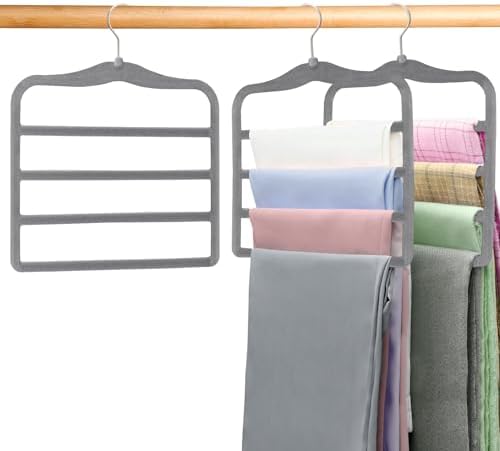 Closet Organizers and Storage, Magic Pants Hangers Space Saving, 4 Tiers Skirt Hangers, Jean Scarf Hangers, Closet Organizer Clothes Hangers, College Dorm Essentials Apartment Essentials-2 Pack by CLODSPAC