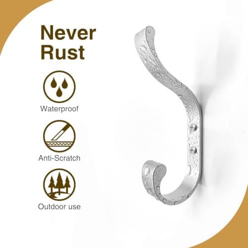 Coat Hooks Wall Mount,Heavy Duty Wall Hooks for Backpack,Towel,Silver 6 Pcs - Image 5