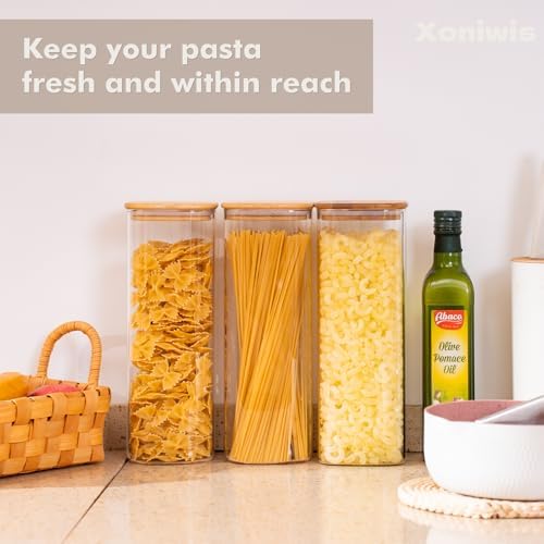 3-Pack 2.2Qt Square Glass Spaghetti Jars with Bamboo Lids - Image 4