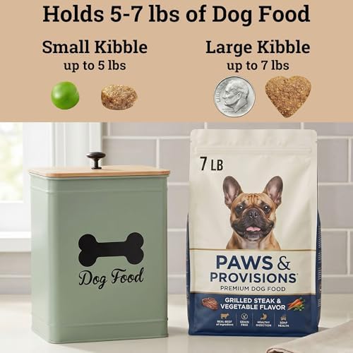 Metal Dog Food Container 5-7lb, 25 Cup w/ Airtight Bamboo Lid, Metal Handle - Image 3