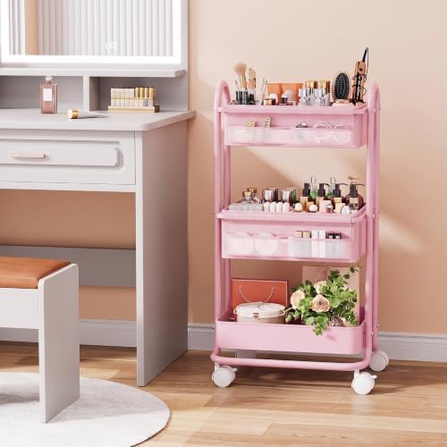Modanais Baby Diaper Caddy Organizer Cart - 3 Tier Rolling Cart, Pink - Image 5