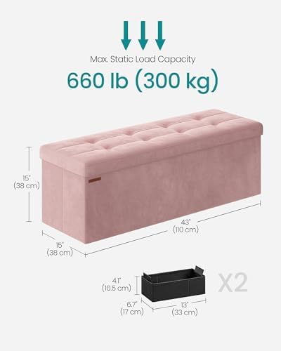 SONGMICS Storage Ottoman Bench, 43.3 Inches Velvet Foldable Foot Rest - Image 3