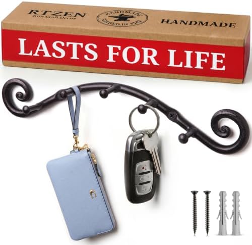 RTZEN Farmhouse Small Key Holder for Wall, Wrought Iron Wall Mount Rack by RTZEN