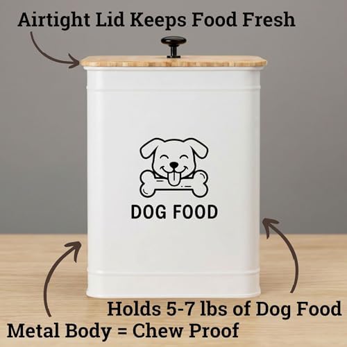 Metal Dog Food Container 5-7lb, 25 Cup w/ Airtight Bamboo Lid, Metal Handle - Image 2