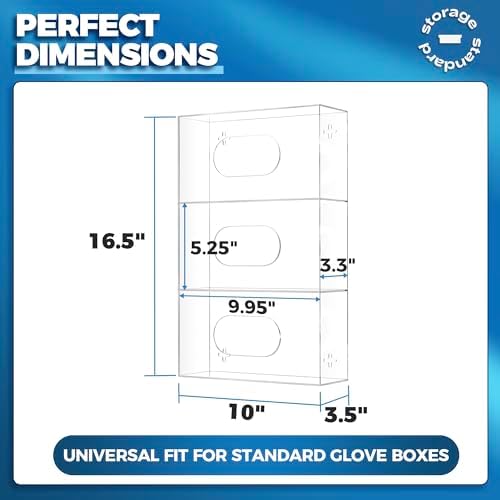 Storage Standard Triple Glove Box Holder Wall Mount Glove Dispenser - Disposable Glove Holder Wall Mount Glove Station for Medical Gloves, Multipurpose Kitchen Gloves Holder - 16.5 x 10 x 3.5 Inches - Image 4