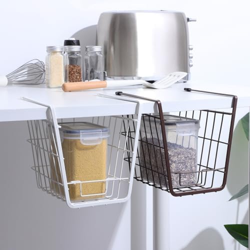 PRETYZOOM 2 Pack Under Shelf Wire Basket, Under Cabinet Hanging Metal Storage Basket, Space-Saving Organizer Solution for Kitchen, Bathroom, Bookshelf, Office, Desk (10x6.5x8 inch) - Image 6
