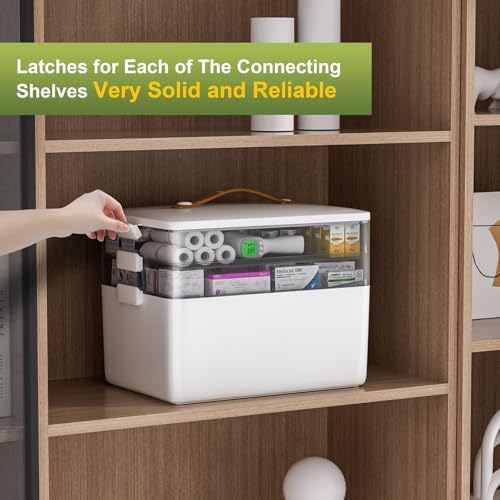 JOYBOS 3-Tier Medicine Storage Box Cabinet, Empty First Aid Kit Portable Medical Supply Organizer with Leather Handle for Home 3-Tier Medicine Storage Box - Image 4