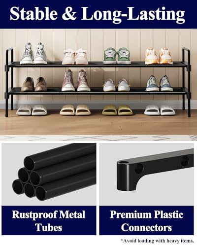Kitsure Long Shoe Rack for Closet, 36.1" Wide - 2 Tiers, Black - Image 5